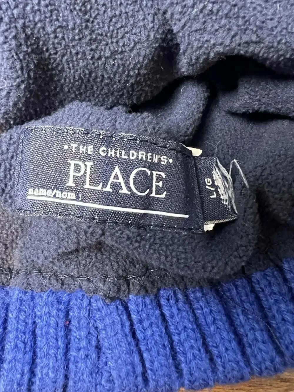 The Children's Place Boys L/G Blue Striped Pom Beanie & Mittens Set 2753-TR